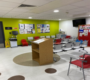 Waiting area for audiology patients. 